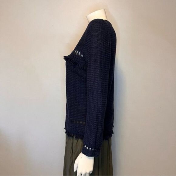J. Crew Crochet Fringe Boho Long Sleeve Navy Sweater Size Small - Picture 6 of 10